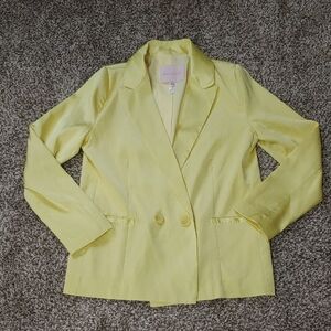 Anthropologie Hutch Satin Blazer Women's Lemon Yellow Coat Size XS
